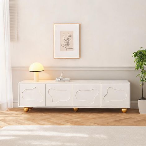 Meuble TV en bois blanc 180 x 40 x 45 cm avec rangements (1/5)