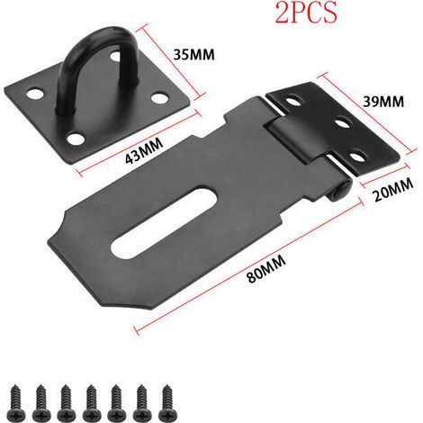 Cadenas Moraillon Acier Inoxydable Verrouillage Moraillon Serrure De Porte 80MM Avec Vis Finition Noir Mat 2 Pièces (1/5)