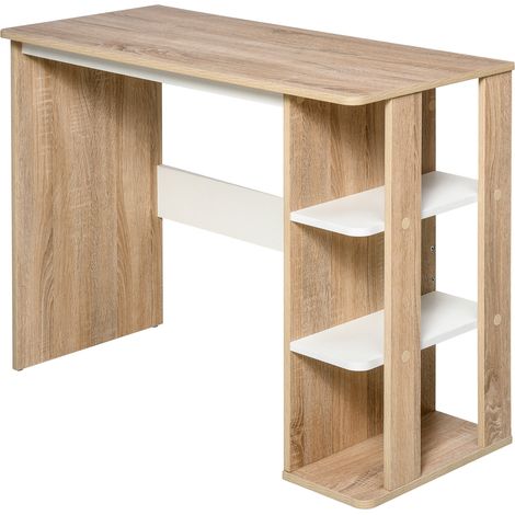 HOMCOM Scrivania da Camera con 3 Ripiani in Legno 100x44x74cm Bianco e Quercia