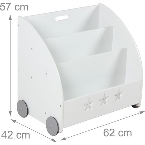 Libreria mobile per bambini 57 x 62 x 42 cm con ruote stabile e bordi arrotondati in MDF bianco 130017700