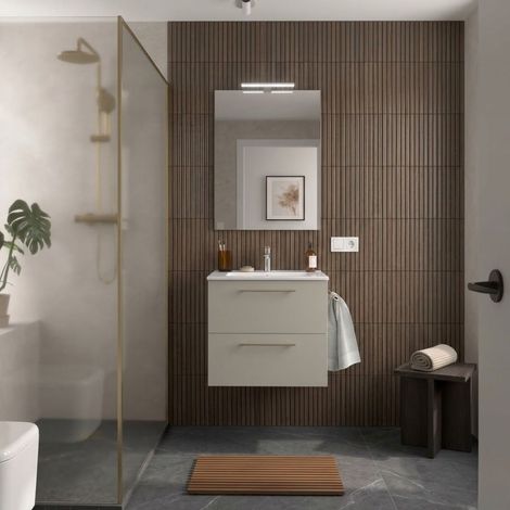 Mobile Bagno Sospeso 60 cm con 2 Cassetti e Lavabo Incluso Grigio Satinato – Reva
