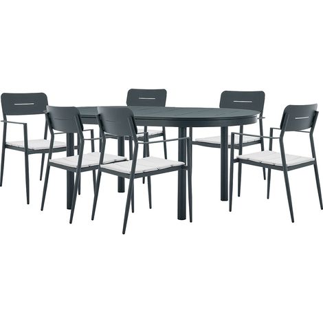 Salle à manger de jardin en aluminium : table extensible L.170/220 cm et 6 fauteuils empilables - Anthracite - LOTTYS de MYLIA