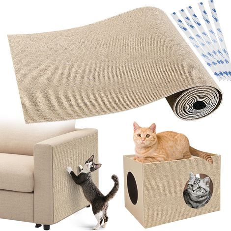 Tapis Griffoir pour Chat Adhésif Épais 40 × 200 cm, Griffoir Chat Canapé à Découper, Protection Canapé Chat et Meubles Anti-Rayures, Mur et Sol, Bandes Adhésives Incluses, Kaki (1/5)