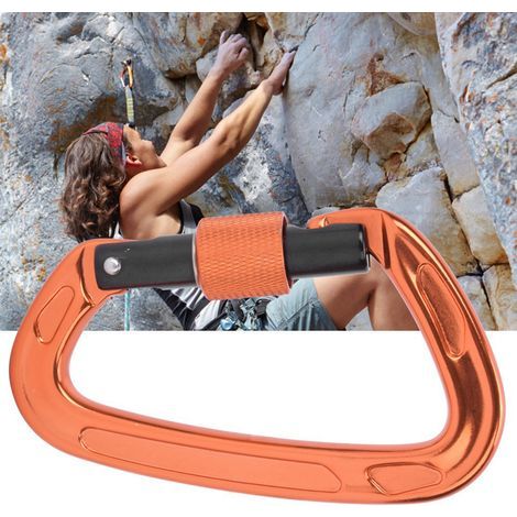 Mousqueton Master Lock en aluminium aéronautique 7075 avec anneau en D et boucle de sécurité, équipement de sécurité pour l'escalade et le camping en extérieur (orange). (1/5)