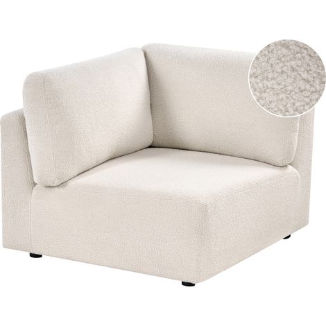 Módulo esquinero moderno minimalista de 1 plaza tapizado de bouclé blanco crema Kivvik (1/5)