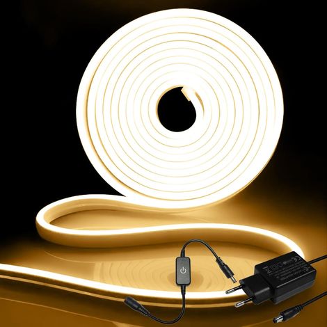 1 Ruban LED Néon 5M, Flexible Silicone, Étanche IP65, Blanc Chaud 12V, Intérieur Extérieur (1/5)