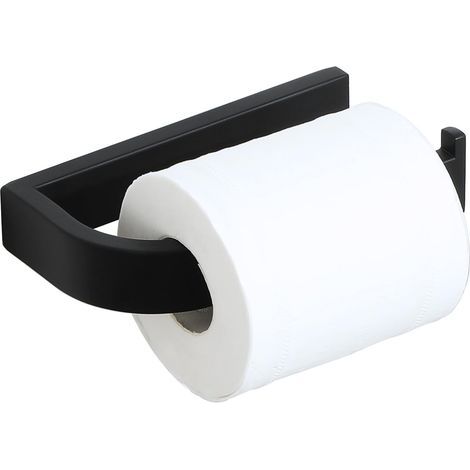 - Soporte para rollo de papel higiénico - Acero inoxidable - Montaje en pared adhesivo o con tornillos - Resistente a la humedad para baño y cocina - Negro - 16 cm (1/5)