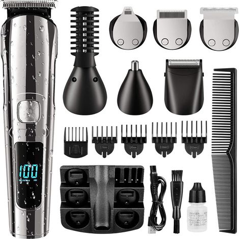 Tondeuse À Cheveux - Tondeuse À Barbe - Rasoir Pour Visage Nez Oreilles - Rechargeable USB - 6 Têtes - Écran LED - Portable (1/5)
