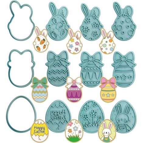 Lot de 12 Emporte-Pièces Pâques – Moules à Biscuits Œufs de Pâques avec Tampon 3D, Accessoires Pâtisserie et Décoration (1/5)