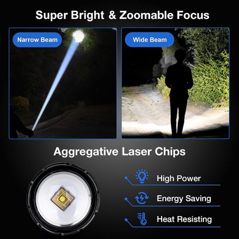 Lampes torches haute luminosité, rechargeables, lot de 2, lampe torche LED à piles, 7 modes d'éclairage, éclairage latéral COB, USB-C, zoomable, étanches en cas d'urgence (1/5)