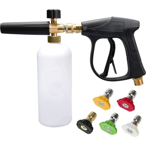 Kit di lavatrice ad alta pressione Pentola per schiuma PA 1/4 "Spina rapida Pistola a spruzzo universale Ugello per cannone per schiuma di neve per uso domestico Pistola ad acqua per lavaggio auto