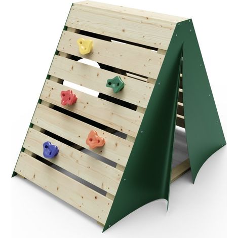 Wooden Climbing Pyramid with Climbing Wall and Secret Den - Green