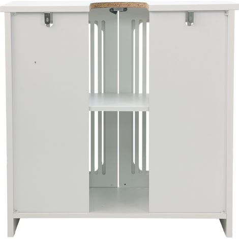 Mobile sottolavabo bagno senza lavabo con 2 ante a lamelle, bianco, 60 x 30 x 60 cm, HOMVRA (1/5)