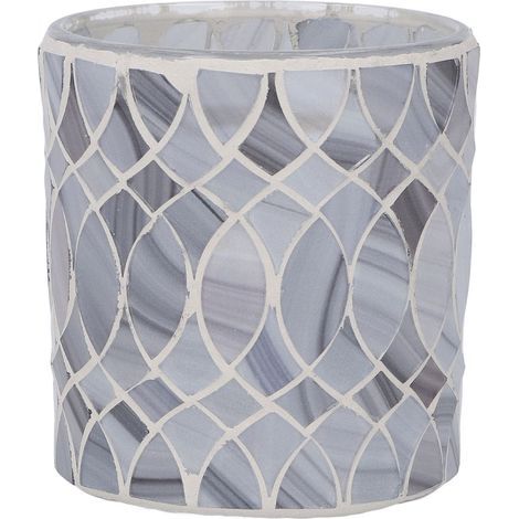 Bougeoir en mosaque fabriqué à la main, bougeoir en verre gris clair doux pour les fêtes d'anniversaire (1/5)