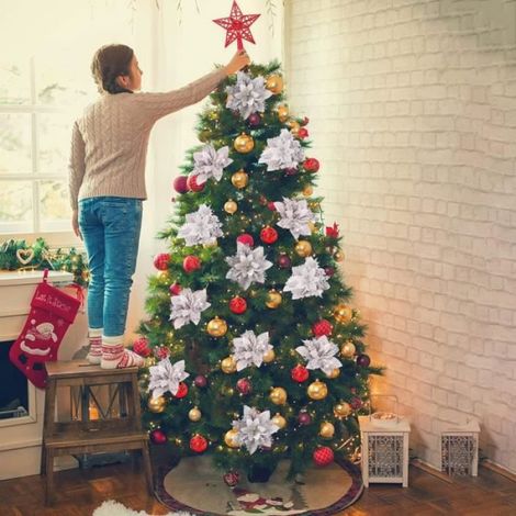 Fleurs Artificielles - Non spécifié - Poinsettia - 15PCS - Argent - Décorations de Noël (1/4)