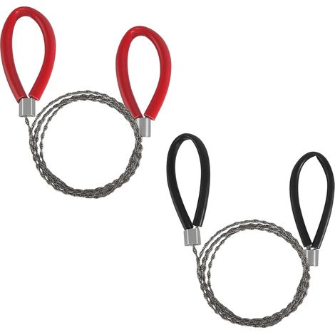 2 PCS - Scie à Câble - Acier Inoxydable - Coupe Bois et Plastique - Outil de Camping d'Urgence - Noir - 80 cm (1/5)