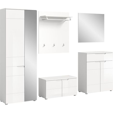 Solero Garderobenmöbel Set S3 Weiß hochglanz, weiß.