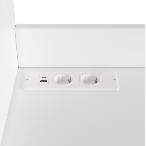 Buffet haut 120x40x178 cm avec prises intégrées USB-C et USB-A, facade en acrylique blanc (1/5)