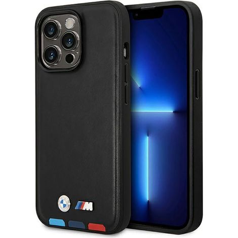 Étui BMW en cuir estampé à chaud tricolore MagSafe pour iPhone 14 Pro Max (noir) (1/4)
