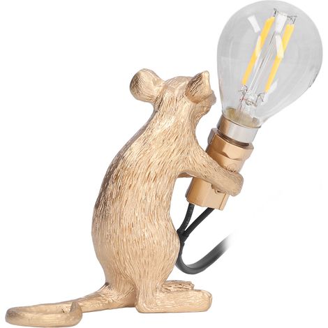 Lampe souris moderne en résine E12, décoration de bureau créative, lampe animalière pour chambre ou salon, 110-220 V, prise britannique dorée (1/5)