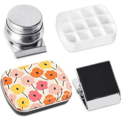 Boîte À Peinture En Fer Blanc - Palette À Aquarelle Vide 12 Alvéoles - Kit De Stockage Portable Avec Pince Magnétique Et Récipient En Acier Inoxydable - 1 Pièce (1/5)
