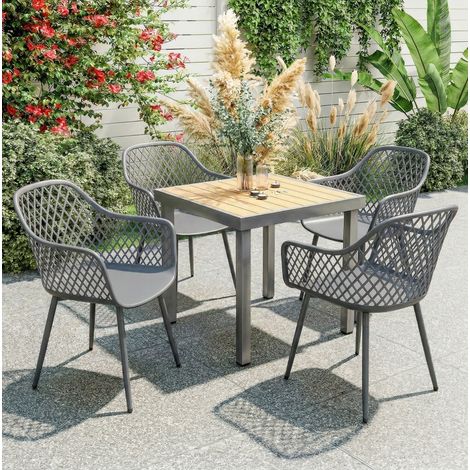 Lot de 4 chaises de jardin 56x51x84 cm en plastique et métal gris foncé, facile à monter – MEUBLIV (1/5)