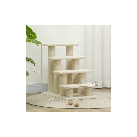 Échelle à 4 marches pour chiens et chats en peluche beige 63,5x43x60 cm, aide à la montée pour animaux âgés (1/5)