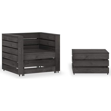 Salon de jardin palette 2 pcs-Lot de 2 Mobilier de jardin-Meuble de jardin Bois de pin imprégné de gris (1/5)