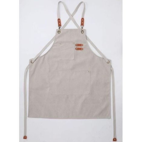 (Beige)Tablier Cuisine Homme Tabliers en Toile avec 3 Poches Imperméable et Réglable Apron pour Barbecue, Restaurant,Jardin, Charpentier,78 x 68cm (1/4)