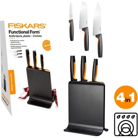 Fiskars Set de 3 Cuchillos Functional Form Negro Ergonómico