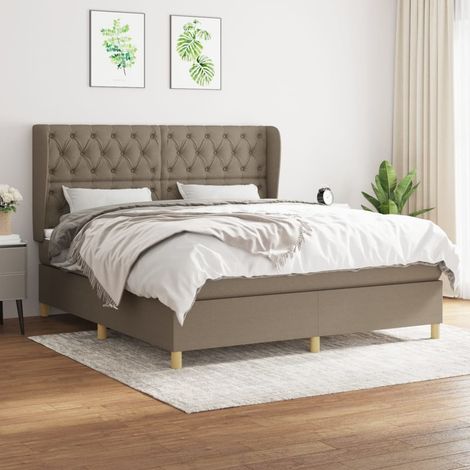 Sommier à lattes de lit avec matelas Taupe 160x200 cm Tissu (1/5)