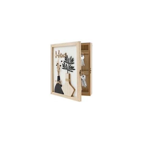 Armoire à clés murale en bois avec boîte de rangement pour clés et 6 crochets décoratifs - Style vintage minimaliste - Coffre-fort pour clés de famille - Pour la maison, le bureau, l’entrée