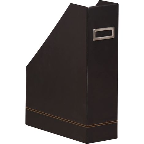 Porte-Revues Noir -10 x 25 x 31 cm - Piqûres Sellier Orange - Extérieur Simili Cuir - Organisation de Bureau (1/2)