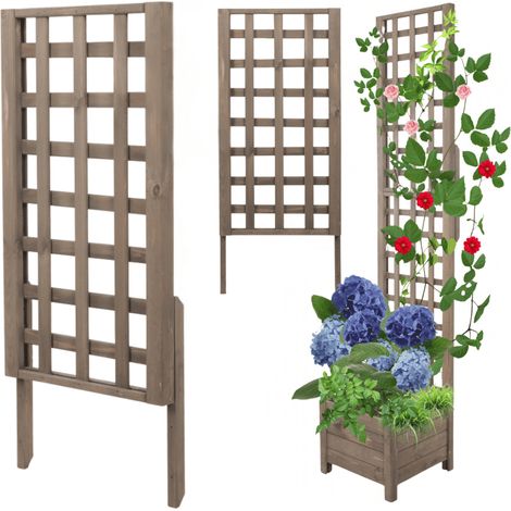 MODO24 Rehausse pergola bois de pin pour jardinière, module extension treillis extérieur plantes grimpantes, 94x40 cm, gris (1/5)
