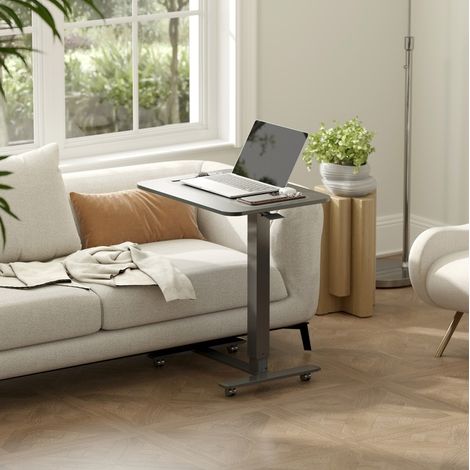 REDOM escritorio elevable (65x48x73 a 110 cm), altura regulable, con 4 ruedas con freno, acero y madera negro (1/5)