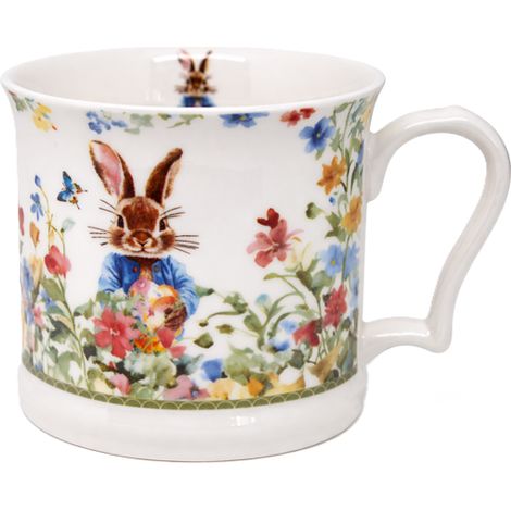 Tazza in porcellana da 450 ml con coniglietto pasquale e fiori, confezione regalo. (1/5)