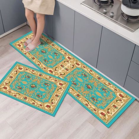 2 Pcs Tapis de Cuisine Vert Jaune Motifs Fleurs 40x60cm + 40x120cm Tapis de sol Antidérapant Tapis de Bain Tapis d TAPIS DE CUISINE (1/4)