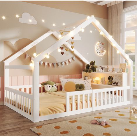 MEUBLIV Kinderbett 140x190 cm weiß – Hausbett mit Stauraum und LED, ohne Matratze (1/5)