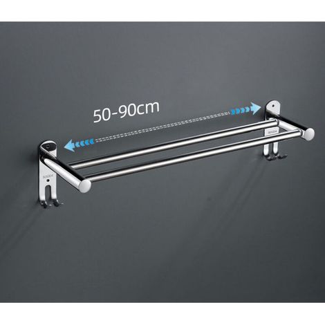 Porte Serviette Rétractable 50-90 Cm Seche Serviette Double Porte-Serviettes Réglable en Acier Inoxydable Barre Porte-Serviette Mural avec Vis po