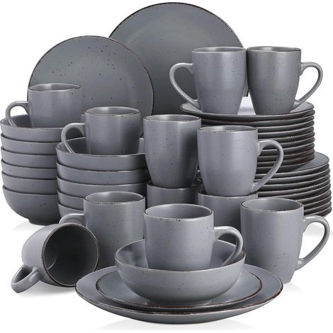 Tafelservice Steingut 48teilig Vintage Grau 48-Piece for 12 Grau (1/5)