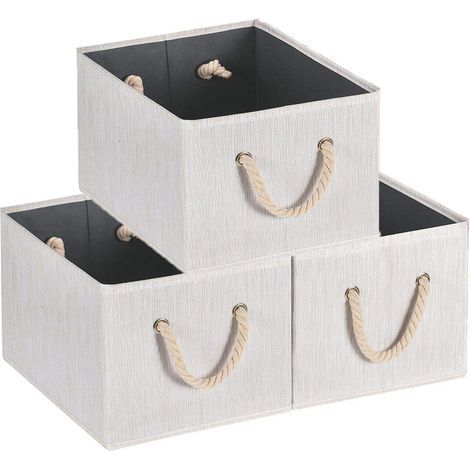 Aufbewahrungsbox, Aufbewahrungswürfel, Aufbewahrungsschublade, Aufbewahrungskörbe mit Baumwollseilgriff, 3er-Set, Beige (1/5)