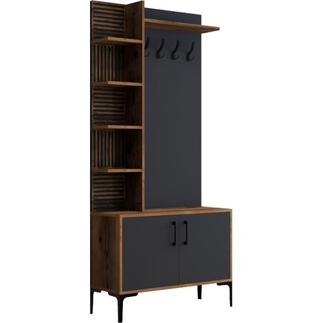 Meuble d'entrée en bois "Viyana D" - 90 x 35 x 200 cm - Gris anthracite (1/4)