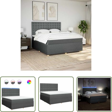 vidaXL LED-Beleuchtung - Boxspringbett mit Matratze Dunkelgrau 180x200 cm Stoff (1/5)