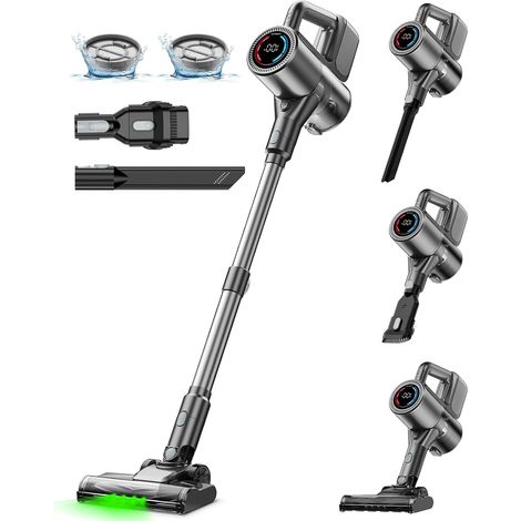 Aspirateur Balai sans Fil, 500W/40KPA Aspirateur Balai léger avec 45 Min d'autonomie, écran LED et Lumières Vertes, aspirateur autoportant pour sols durs, moquettes et Poils d'animaux (1/5)
