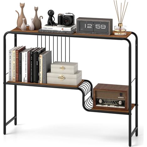 COSTWAY Console Table Entryway Table with Storage Shelf & Metal Frame-Coffee (1/5)