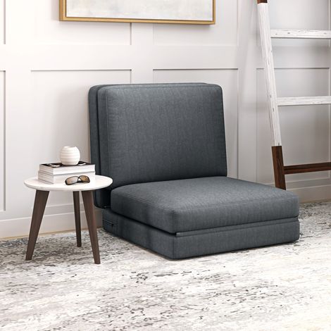 Sofá cama de suelo 3 en 1 plegable, efecto terciopelo, acolchado, 240 kg, gris oscuro OKMYHOME (1/5)
