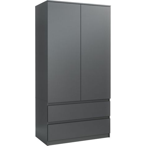 Armoire 2 portes avec 2 tiroirs, 180 x 90 x 50 cm, design moderne, grand espace de rangement (1/5)