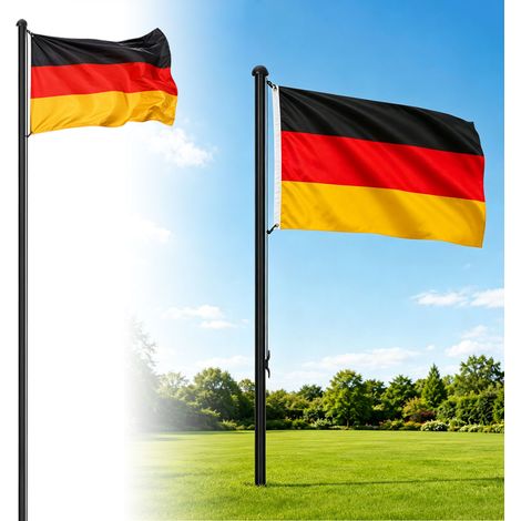 Jiubiaz Fahnenstange Aluminium Schwarz 6,5 m, Ø 50 mm, mit 11 m Seil, Bodenhülse und Deutschlandflagge (1/5)