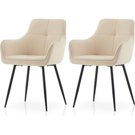 Esszimmerstühle 2er Set Beige Samt mit Armlehne, 150kg belastbar (1/5)