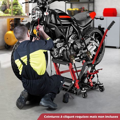 Cric Hydraulique pour Moto Capacité de 680 kg Table Élévatrice Moto Plateforme Réglable en Hauteur sur 3 Niveaux Rouge (1/5)